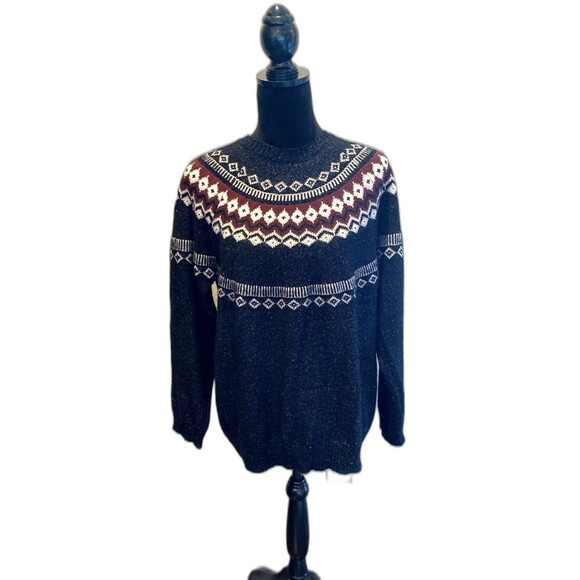 Weatherproof Vintage Original Sweater Size XL Crewneck Fair Isle Black Red EUC - Picture 1 of 12